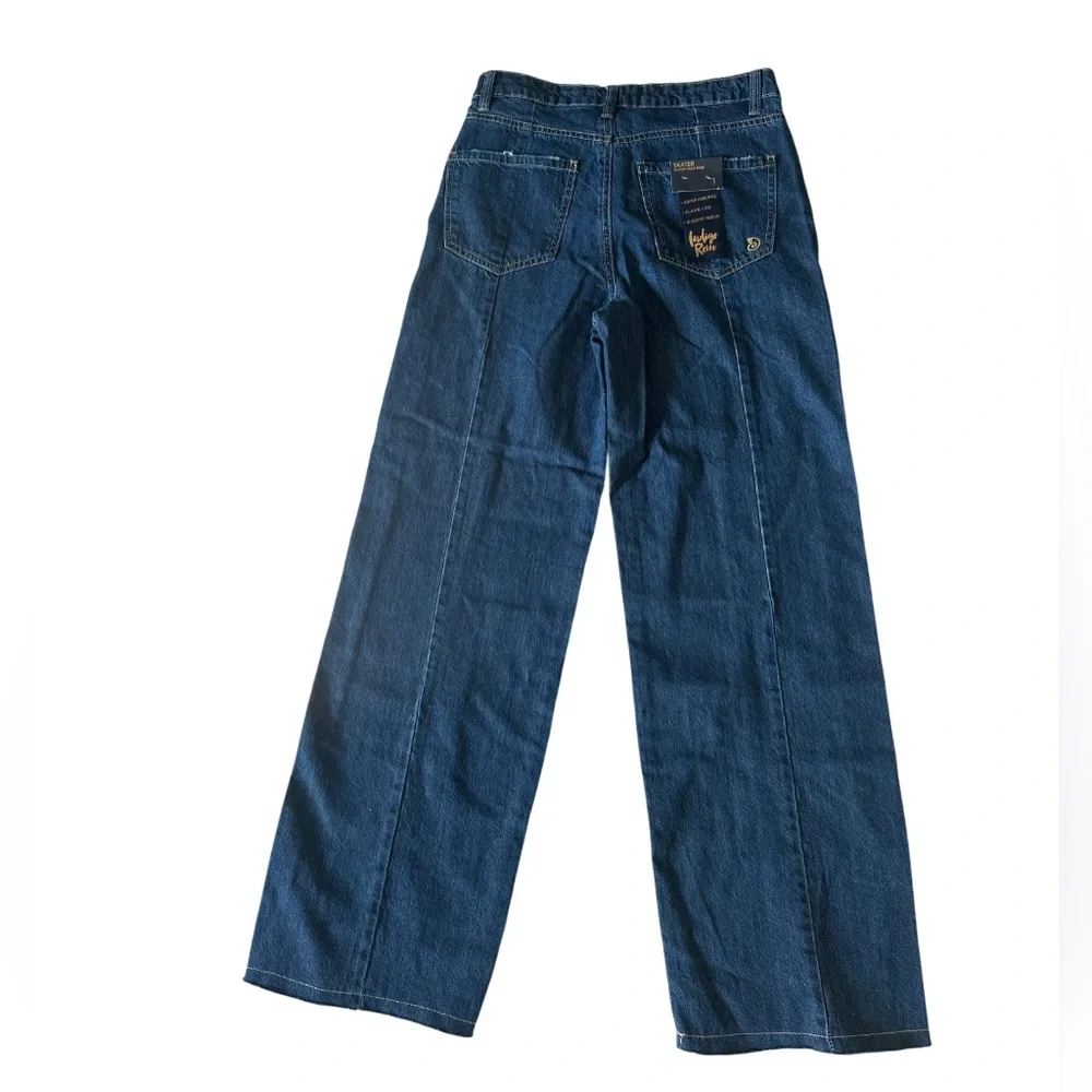 Wide Leg Jeans Organic Cotton Sz 1 High Rise Flare Blue Denim 90s bohemian